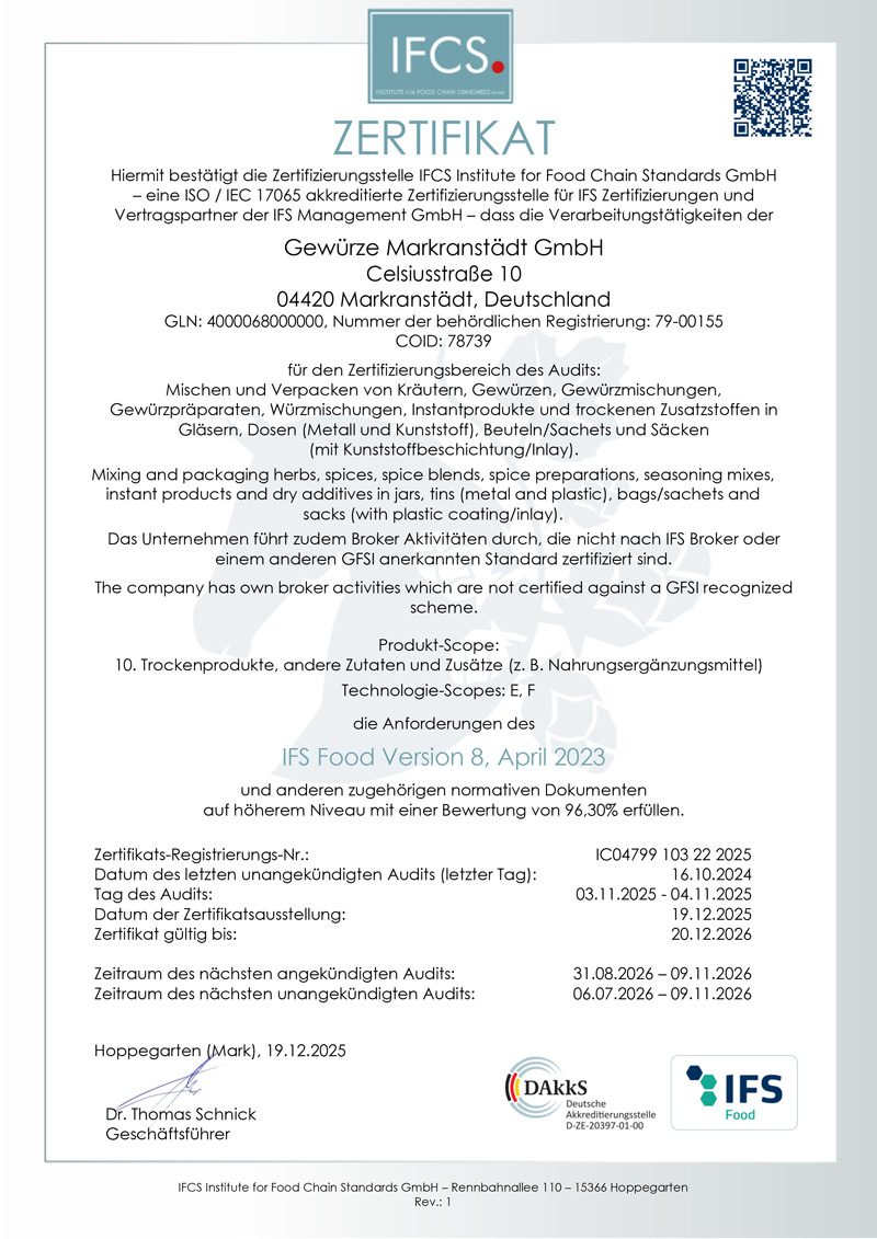 Zertifikat IFS Food 2025